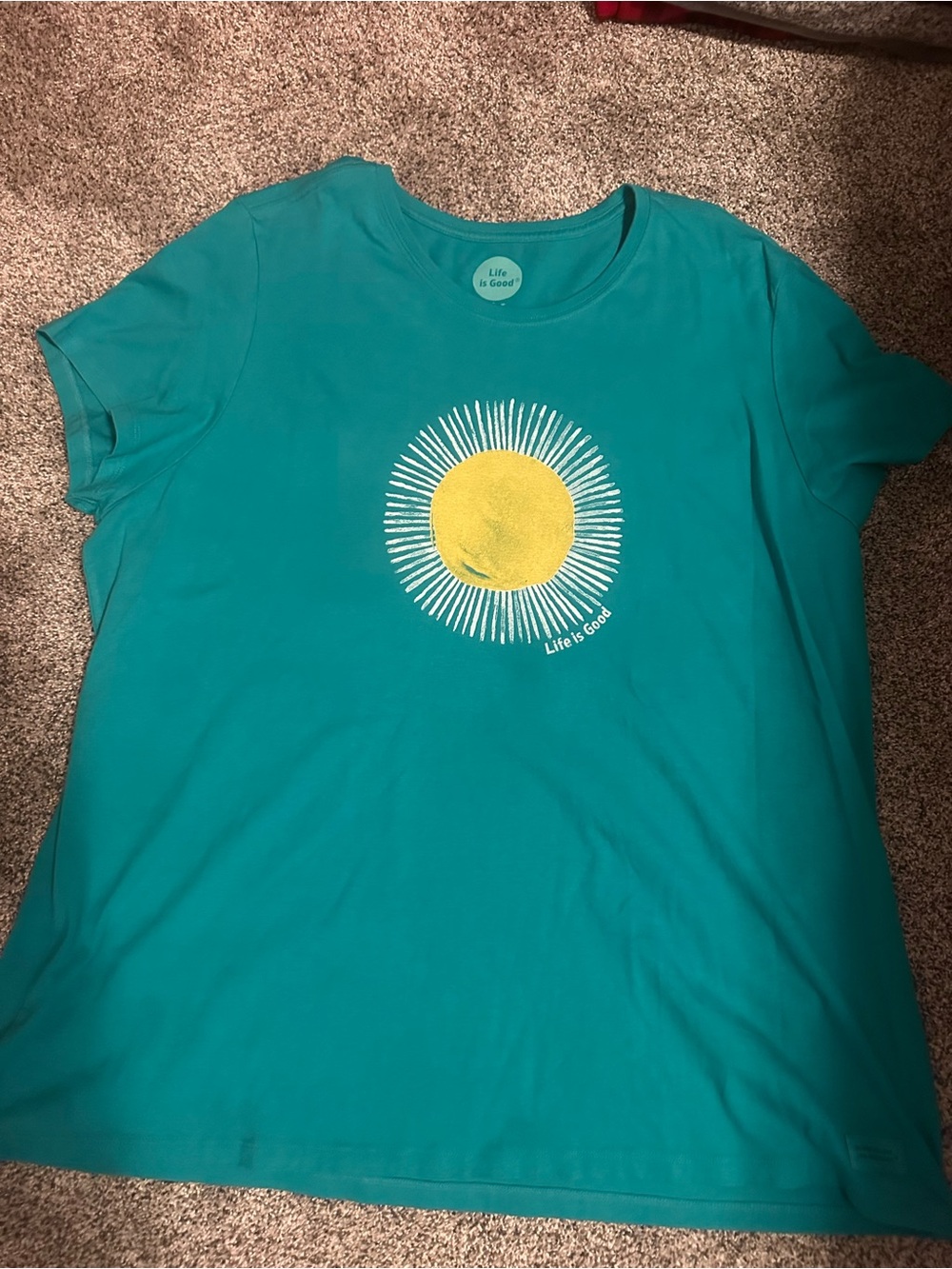 Life Is Good Teal Short-Sleeve Tee with Yellow Sun Graphic